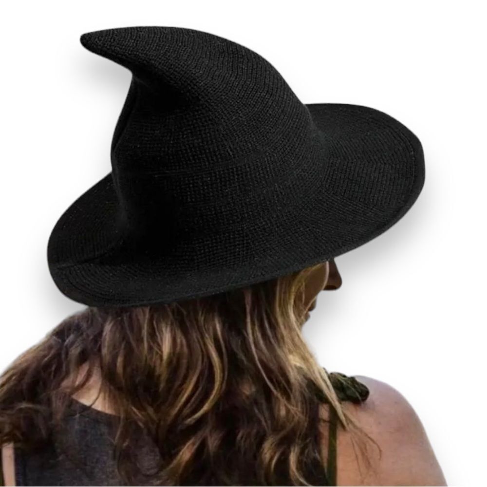 Black Wide Brim Witch Hat - Cotton Portable NWT